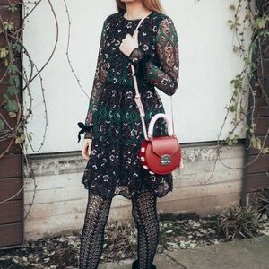 ML Monique Lhuillier Vine Embroidered Velvet Bow Trim Dress Sz 6